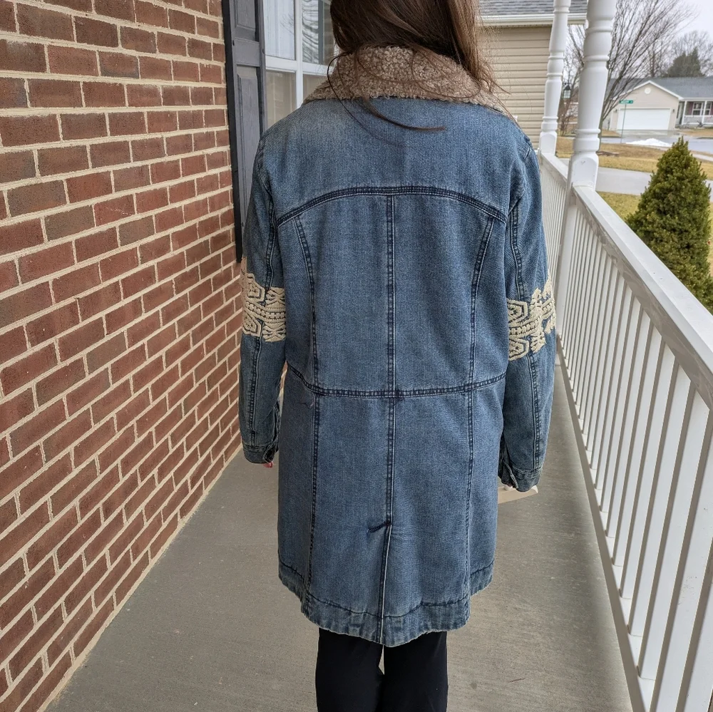 Rare Free People Rendered Denim Sherpa Jacket/Coat- Small ( Oversized) - Picture 2 of 12